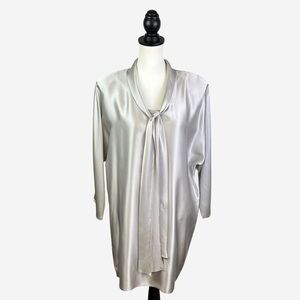 Vintage Silk Dress Size 16 Pullover Tie Front Silver Elegant Evening Cocktail